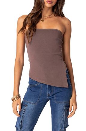 Edikted Silvia Asymmetric Strapless Top in Mocha at Nordstrom, Size X-Small