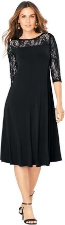 Roaman's Plus Size 3/4 Sleeve Allover Lace Swing Dress in Black at Nordstrom, Size 40