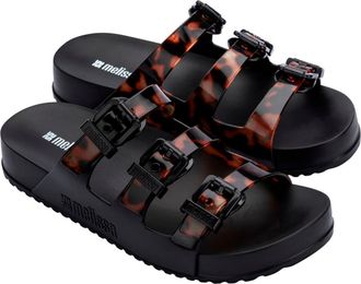 Melissa Cozy Stripes Platform Slide Sandal in Black/Clear Tortoise at Nordstrom, Size 10