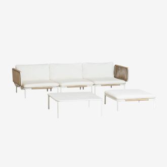 Sklum Conjunto De Jard&iacute;n Con Sof&aacute; Modular De 3 Piezas Con 2 M&oacute;dulos Esquineros, Puff Y Mesa De Centro En Acero Roubly Sklum