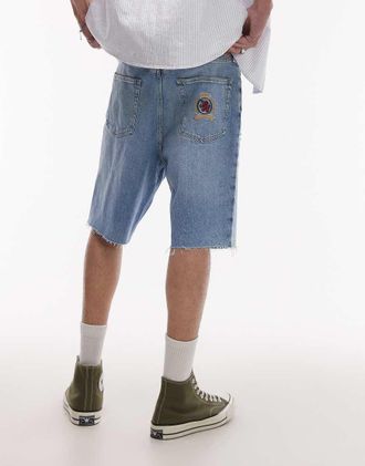 Tommy Jeans Isaac - Jorts in denim lavaggio chiaro con tasca con stemma-Blu