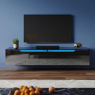 Elegant Lighting Elegant - Soft Close tv Stand Modern High Gloss with led Light and Separate Storage Compartment, Handle-Free Design, Wall-Mounted/Floor Standing