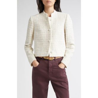 Eleventy Wool Blend Boucl&eacute; Tweed Crop Jacket in 01 White at Nordstrom, Size 10 Us