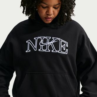 Nike Womens Studio Fleece Medium Weight Oversized Pullover Logo Hoodie (Plus Size) in Black | IM9832-001