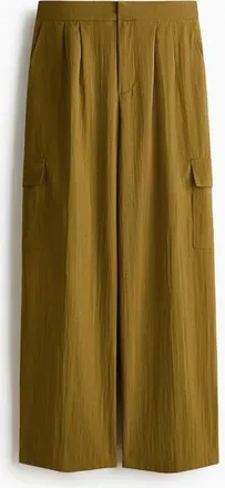 H&M Wide Cargo Trousers in Golden Olive at Nordstrom, Size 10