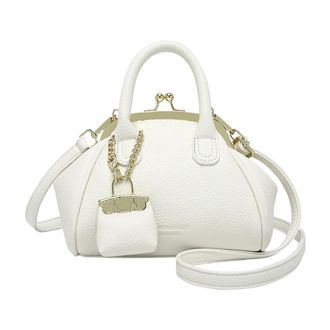 Generic Female Vintage Crossbody Bag Trendy Leather Handbag Work Bag with Purse (White)