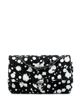 Chanel 2015-2016 Medium Chevron Tweed Paint Splatter Double Flap shoulder bag - women - Fabric - One Size - Black