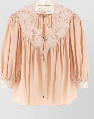 Chlo&eacute; lace blouse puff sleeves sheer design