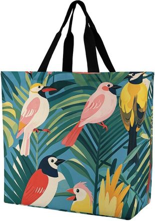Generic Tropical Birds And Plant Leaves Women Handbag Durable Shopping Bag Large Capacity Handbags For Daily Use Casual Picnic