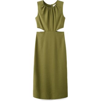 Mango Crinkled Cutout Midi Dress in Pastel Green at Nordstrom, Size 6