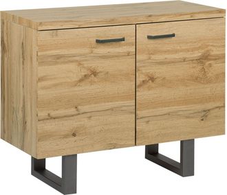 Beliani Aparador De 2 Puertas De Madera Clara Con Pat&iacute;n Gris Base De Metal Asas De Aluminio Gabinete Con Estantes Industrial Timber