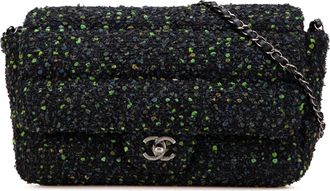 Chanel Pre-owned Womens Tweed Flap Chain Handbag - Black Textile - One Size