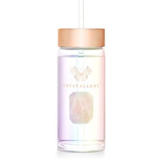 OEM Botella De Agua De Cristal Crystallove Con Cuarzo Rosa Y Pajita (400 Ml) - Holograma