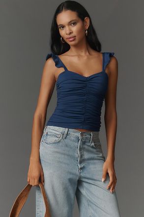 Susana Monaco Flutter-Strap Ruched Tank Top