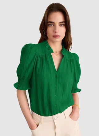 Baukjen Nolan Organic Cheesecloth Blouse in Bright Emerald at Nordstrom, Size 10