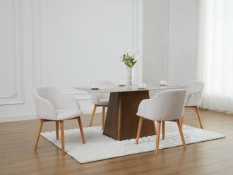 Vente-Unique Sedia con braccioli in Velluto a coste e Legno di hevea Panna - Lotto di 2 - JELISA