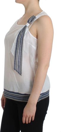 Ermanno Scervino Womens White Blue Top Blouse Tank Shirt Sleeveless Cotton