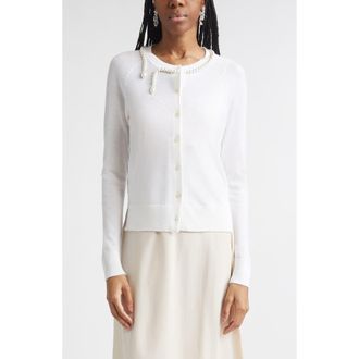 Simone Rocha Classic Faux Pearl Merino Wool & Silk Cardigan in Ivory/Pearl2 at Nordstrom, Size X-Small