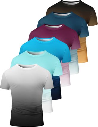 Generic 6 Pack Mens Big and Tall Shirts Summer Cotton Short Sleeve Tee Crew Neck Casual Top Basic Oversize T Shirts Mens Striped Shirt Short Sleeve T-Shirts (