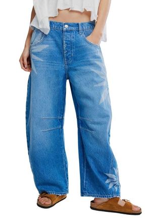 Free People Good Luck Floral Print Barrel Jeans in Sun Fade Laser - Fad at Nordstrom, Size 29