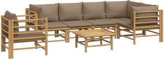 vidaXL Set De Muebles De Jard&iacute;n 7 Piezas Bamb&uacute; Y Cojines Gris Taupe Vidaxl