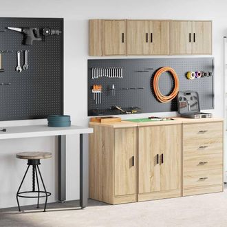 Berkfield Home Garage Cabinets 2 pcs Sonoma Oak Engineered Wood in Brown