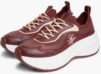Tommy Hilfiger Womens Mixed-Media Platform Runner Sneaker - Oxblood - US 6.5 / EU 37