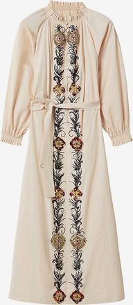 La DoubleJ Midi-Kleid aus besticktem Leinen mit Volants Cerere