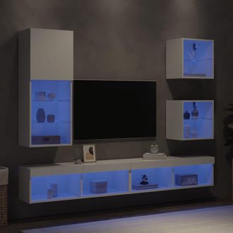 vidaXL Muebles De Tv De Pared Con Led 5 Pzas Madera Ingenier&iacute;a Blanco Vidaxl