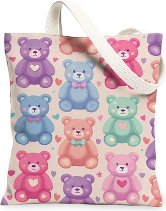 Generic Cute Bear Canvas Tote Bags, Adorable Animal Pattern Reusable Grocery Bags, Lightweight Washable Shoulder Strap Canvas for S, Multicolor, 13x15 Inch