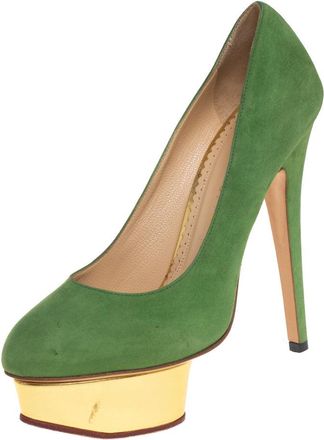 Charlotte Olympia Green Suede Dolly Platform Pumps