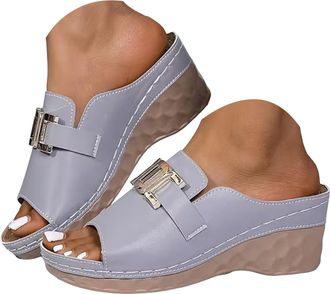 Generic Womens Platform Wedge Sandals with Arch Support,Womens Open Toe Orthopedic Slides Casual Walking Slip on Shoes Summer Boho Beach Dress Comfortable San