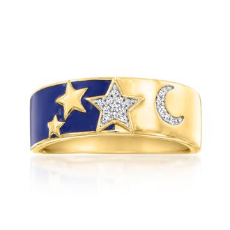 Ross-Simons Diamond Celestial Ring With Blue Enamel in 18kt Gold Over Sterling