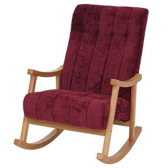 Hhg Nunca Usado] Silla Mecedora Hhg 857, Sill&oacute;n Relax, Madera Mvg, Tela/tejido Chenilla (465 G/m&sup2;), Burdeos, Estructura Natural