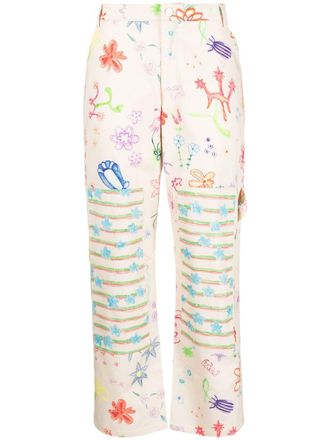 Collina Strada sketch-print wide-leg trousers - Neutrals