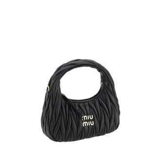 Miu Miu Womens Quilted Matelass&eacute; Leather Shoulder Bag Black Calf Bos