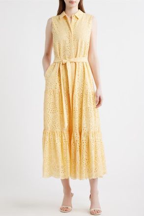 Kobi Halperin Camila Eyelet Tie Waist Sleeveless Maxi Dress in Chamomile at Nordstrom, Size X-Small