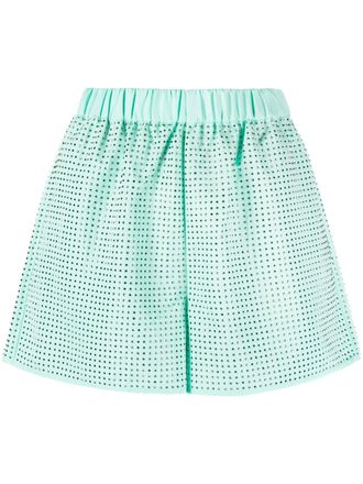 Self Portrait Shorts a vita alta con cristalli - Verde