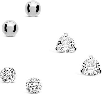 Sterling Forever Sterling Silver CZ & Bead Stud Earring Set of 3