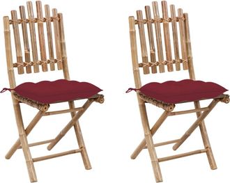 vidaXL Sillas Plegables De Bamb&uacute; (2 Unidades) Con Cojines. Vidaxl