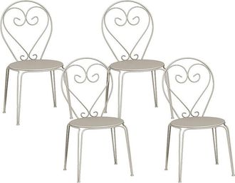 Vente-Unique Juego de 4 sillas de jard&iacute;n apilables de metal tipo hierro forjado - Beige - GUERMANTES