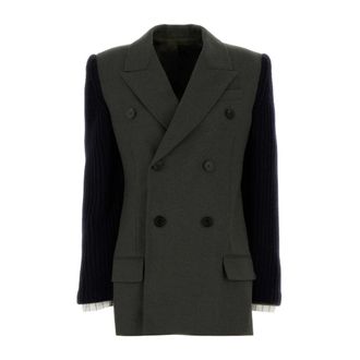 Jean Paul Gaultier Blazers, female, Green, Size: S Khaki Wool Blend Blazer