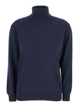 Brunello Cucinelli Blue Turtleneck Sweater In Cashmere Woman