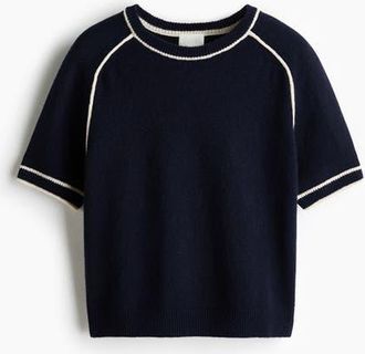 H&M Knitted T-shirt in Navy Blue at Nordstrom, Size Xx-Small