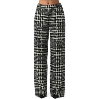 Naked Wardrobe Houndstooth Plaid Straight Leg Pants in Black /white at Nordstrom, Size X-Small