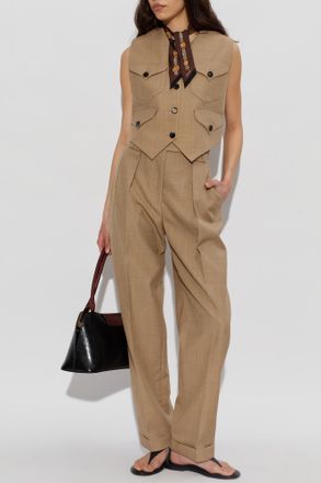 Versace Wool Pleated Trousers, Womens, Beige