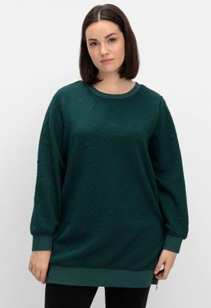 Sheego Sweatshirt SHEEGO, Damen, Gr. 40/42, gr&uuml;n (tiefgr&uuml;n), 71% Polyester, 26% Viskose, 3% Elasthan, unifarben, Rundhals, Sweatshirts Sweatshirt