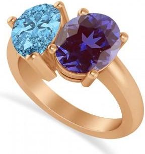 Allurez Pear/Oval Lab Alexandrite & Blue Topaz Toi et Moi Ring 18k Rose Gold (6.00ct)