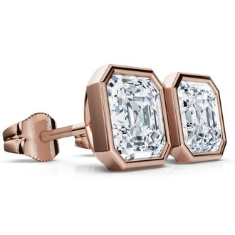 Pompeii3 2ct TW Asscher Cut Bezel Diamond Studs 14k Gold Lab Grown