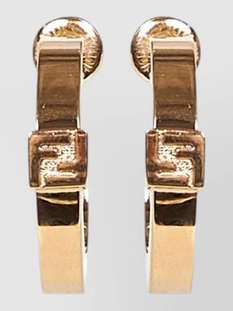 Fendi hoop design earrings gold tone polished